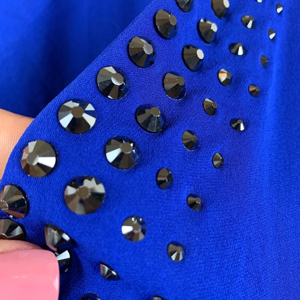 St. John Cobalt Blue Silk Poncho Batwing Bead Top - Picture 6 of 8